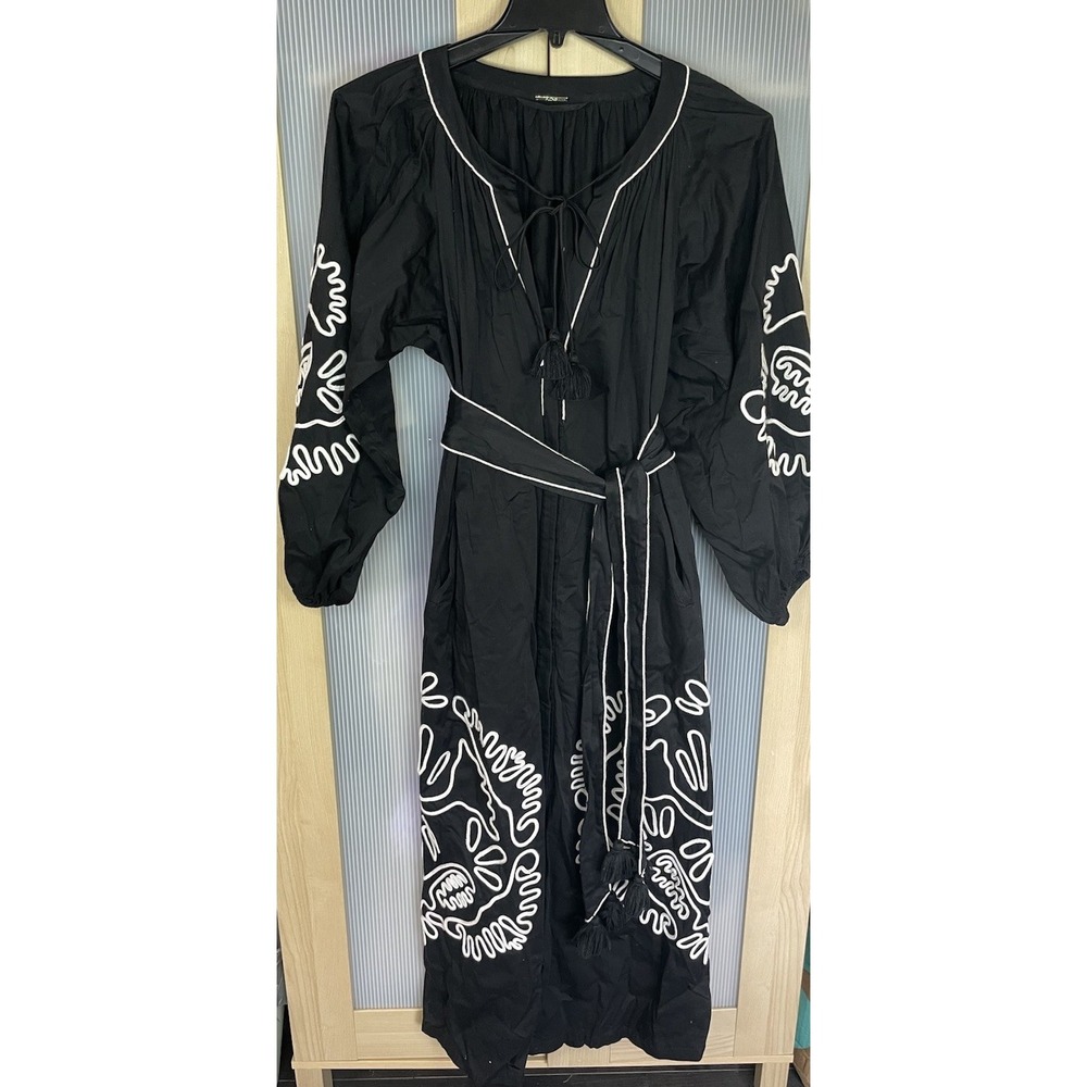 Alexis Belia Dress L Maxi Caftan Womens Designer Embroidered Boho‎ Black Party
